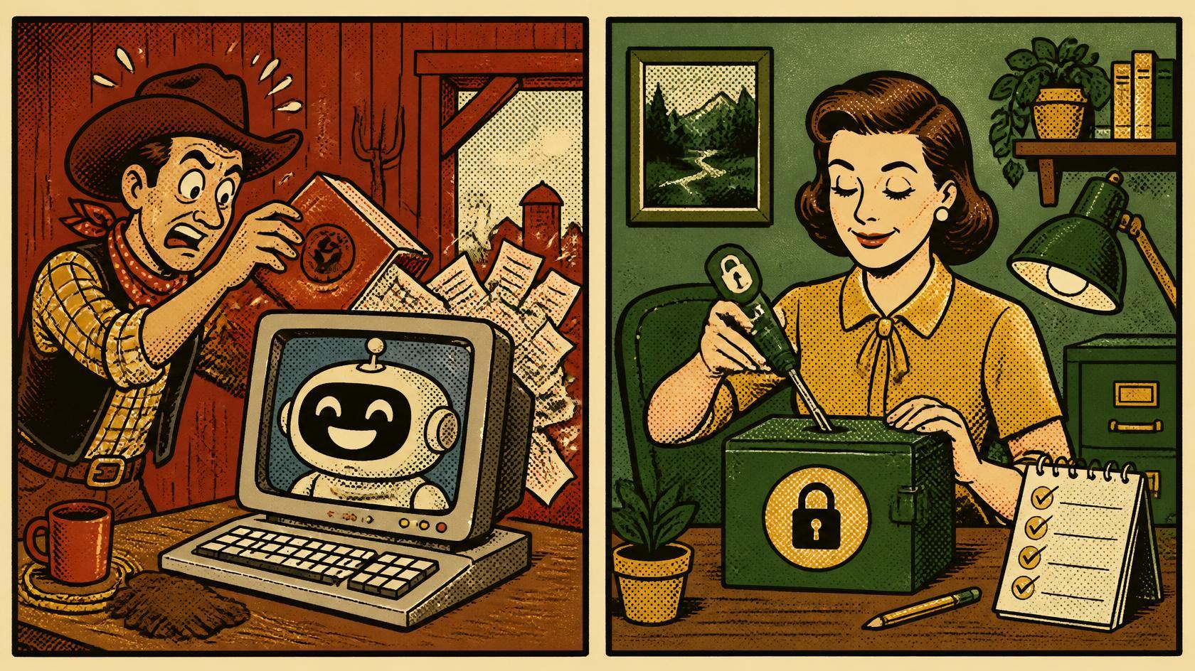 Shadow AI in GRC: Carl pastes a SOC 2 report into a public chatbot while Carol uses a sanctioned, logged tool